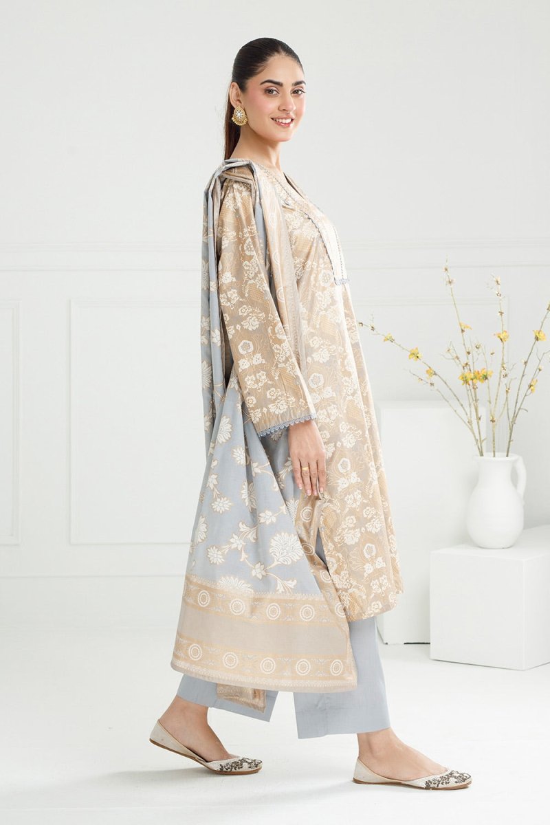 R-121Gul Ahmed Ready to Wear 3PC Lawn Gold And Lacquer Printed Suit IUSTKSD-464