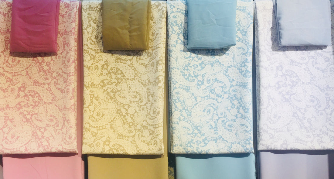 Paisley pastel coloured print on powder touch