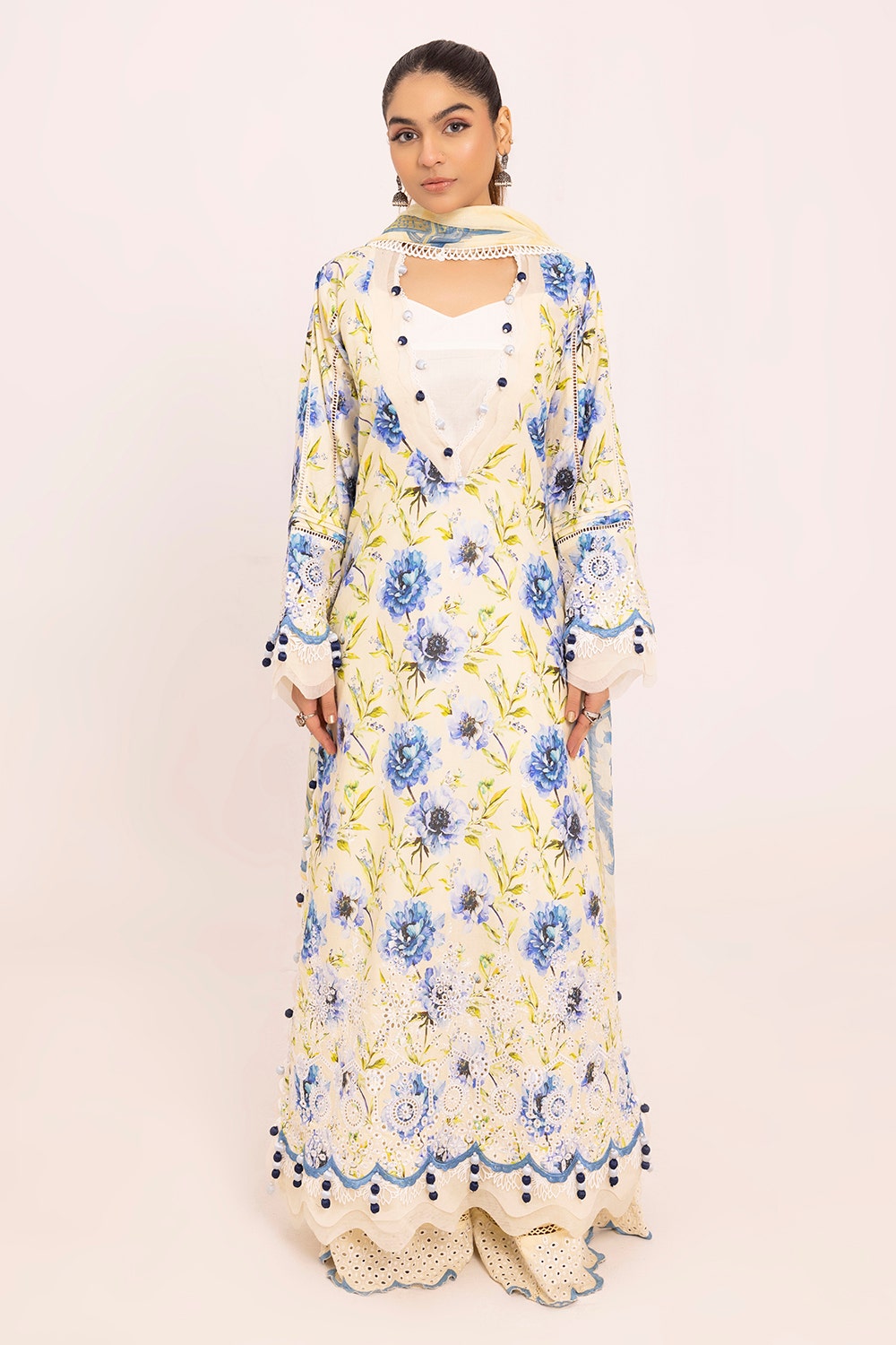Gul Ahmed 3 Piece Unstitched Embroidered Lawn Suit with Printed Chiffon Dupatta BM-42036