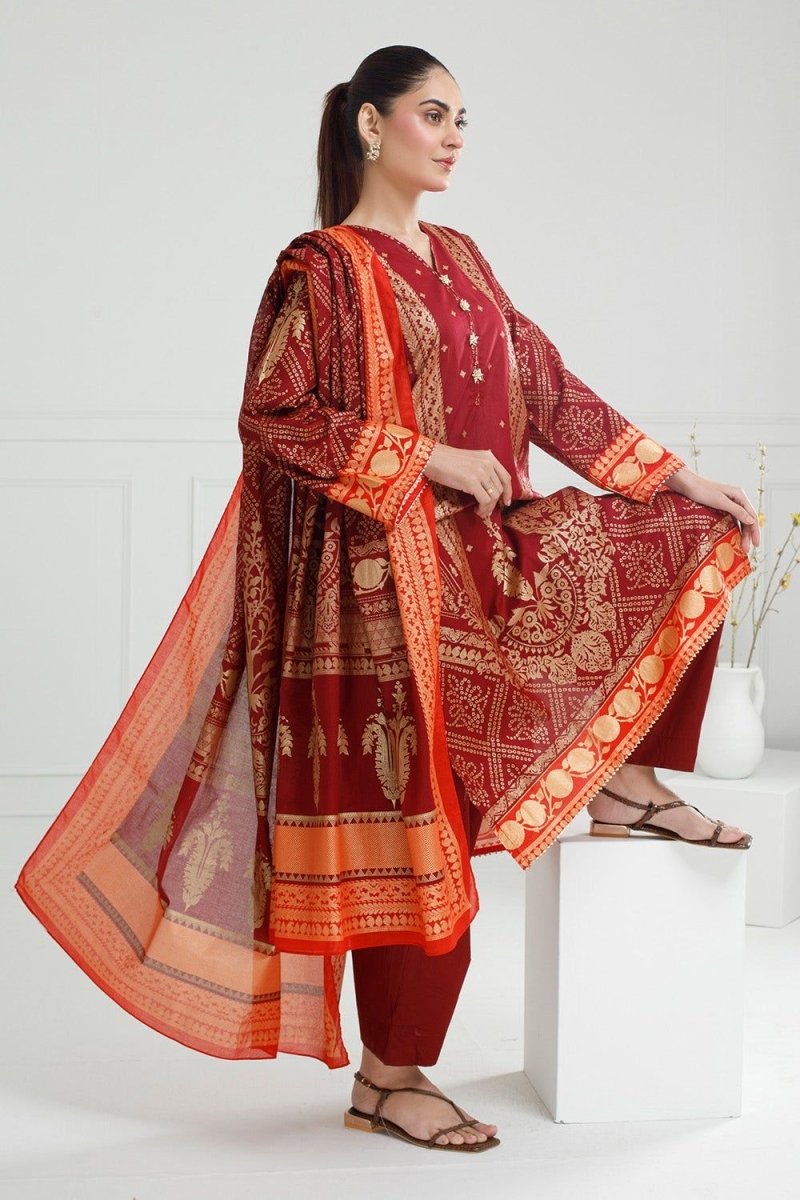 R-117 Gul Ahmed Ready to Wear 3PC Lawn Gold Printed Suit IUSTKSD-412