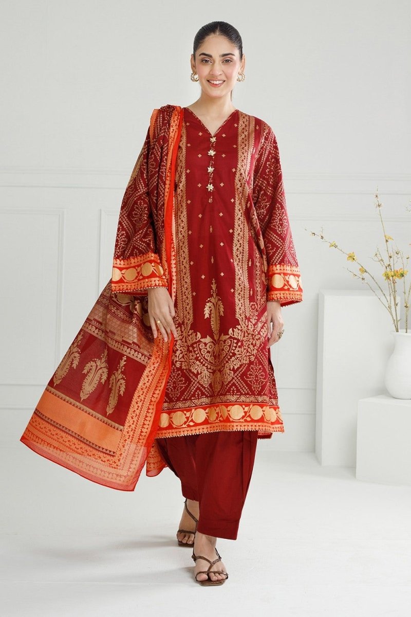 R-117 Gul Ahmed Ready to Wear 3PC Lawn Gold Printed Suit IUSTKSD-412