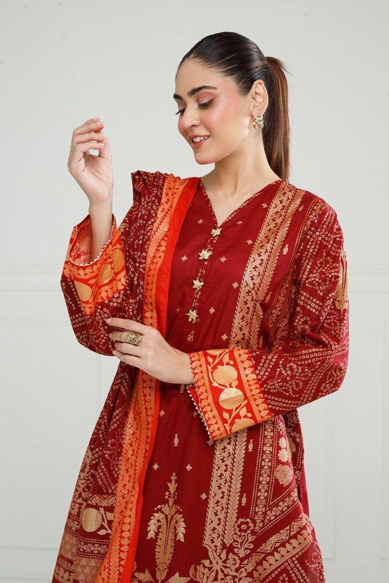 R-117 Gul Ahmed Ready to Wear 3PC Lawn Gold Printed Suit IUSTKSD-412