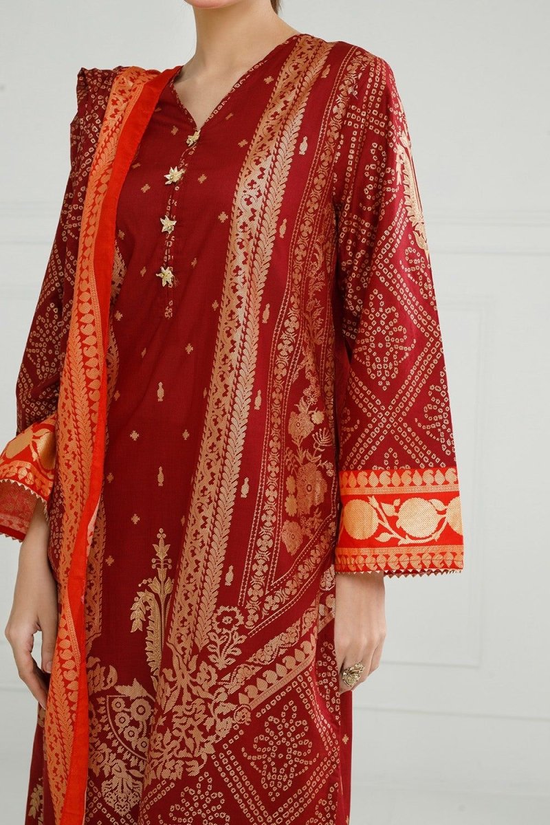 R-117 Gul Ahmed Ready to Wear 3PC Lawn Gold Printed Suit IUSTKSD-412