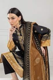 R-116 Gul Ahmed Ready to Wear 3PC Gold Printed Lawn Suit IUSTKSD-413