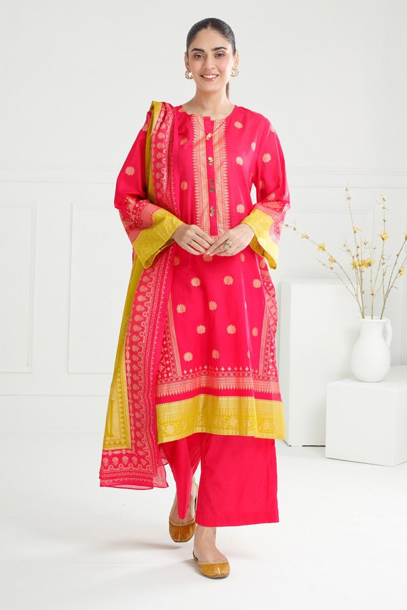 R-118 Gul Ahmed Ready to Wear 3PC Lawn Gold Printed Suit IUSTKSD-414