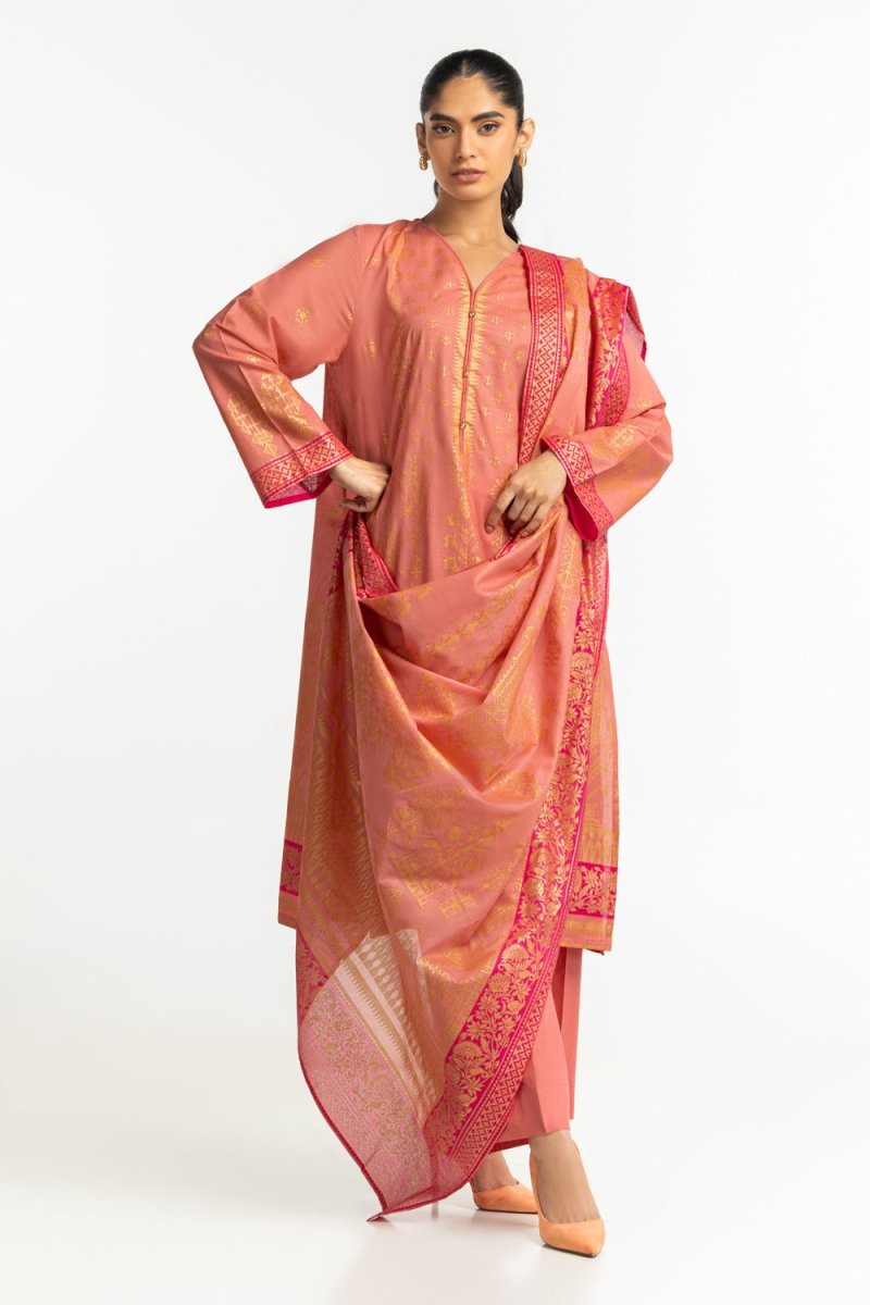 R-109 Gul Ahmed Ready to Wear 3PC Lawn Gold Printed Suit IUSTKSD-457