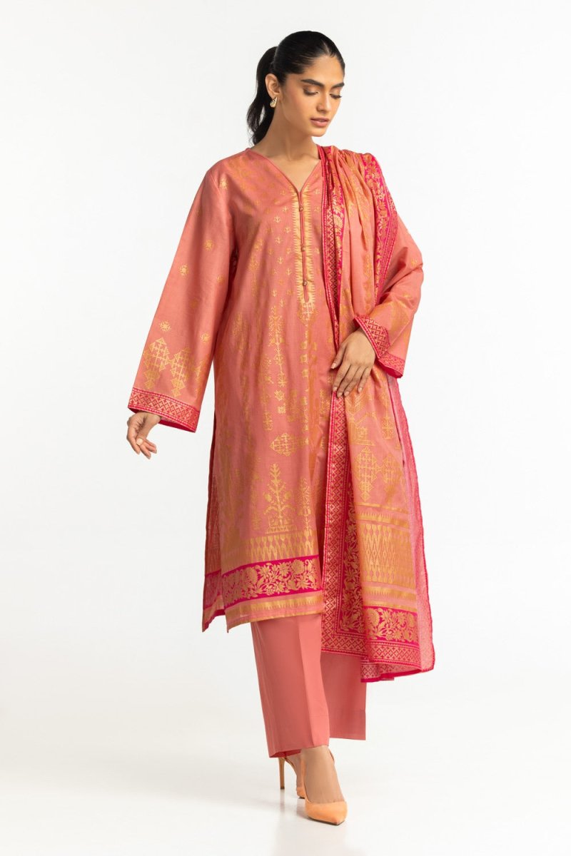 R-109 Gul Ahmed Ready to Wear 3PC Lawn Gold Printed Suit IUSTKSD-457