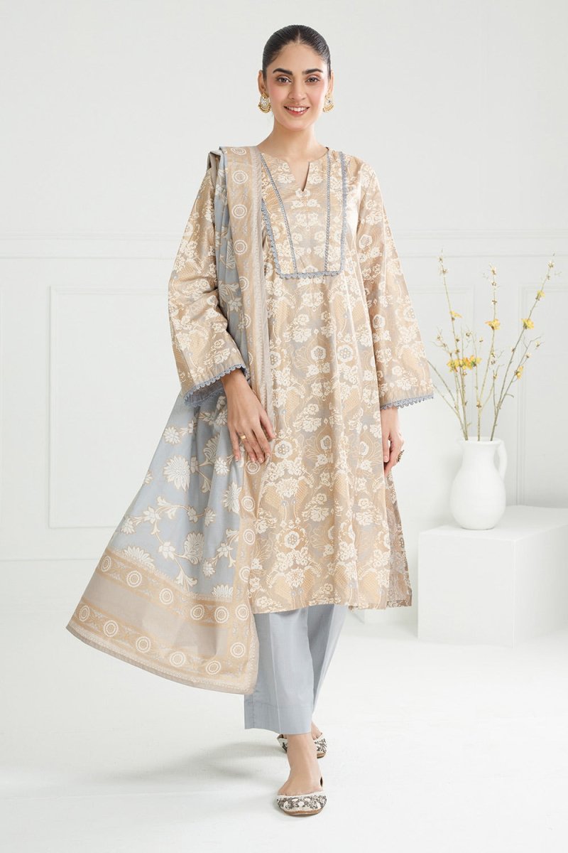 R-121Gul Ahmed Ready to Wear 3PC Lawn Gold And Lacquer Printed Suit IUSTKSD-464