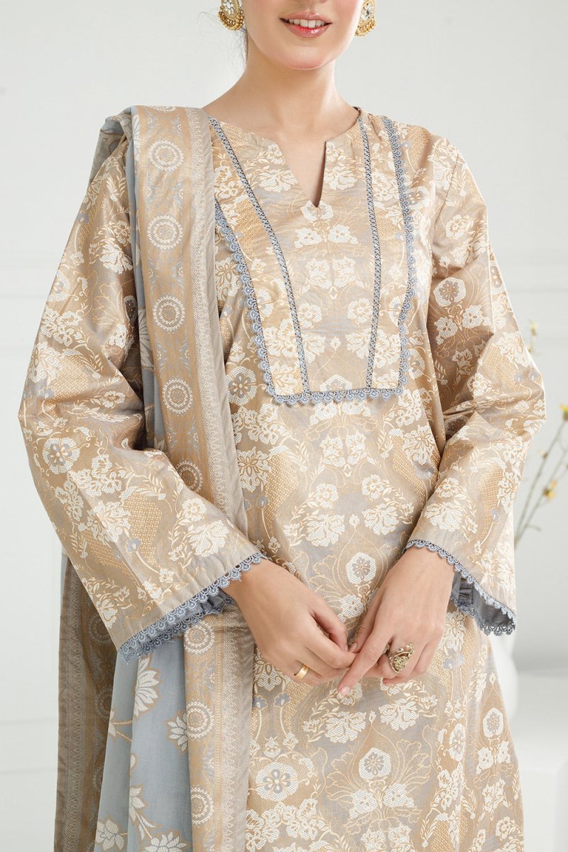R-121Gul Ahmed Ready to Wear 3PC Lawn Gold And Lacquer Printed Suit IUSTKSD-464
