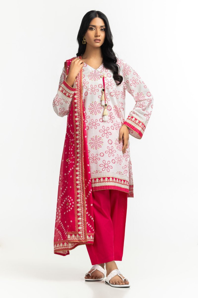 R-102 Gul Ahmed Ready to Wear 3PC Lawn Gold And Lacquer Printed Suit IUSTKSD-523