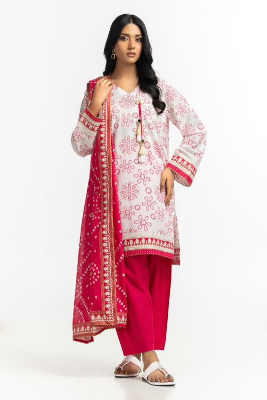 R-102 Gul Ahmed Ready to Wear 3PC Lawn Gold And Lacquer Printed Suit IUSTKSD-523