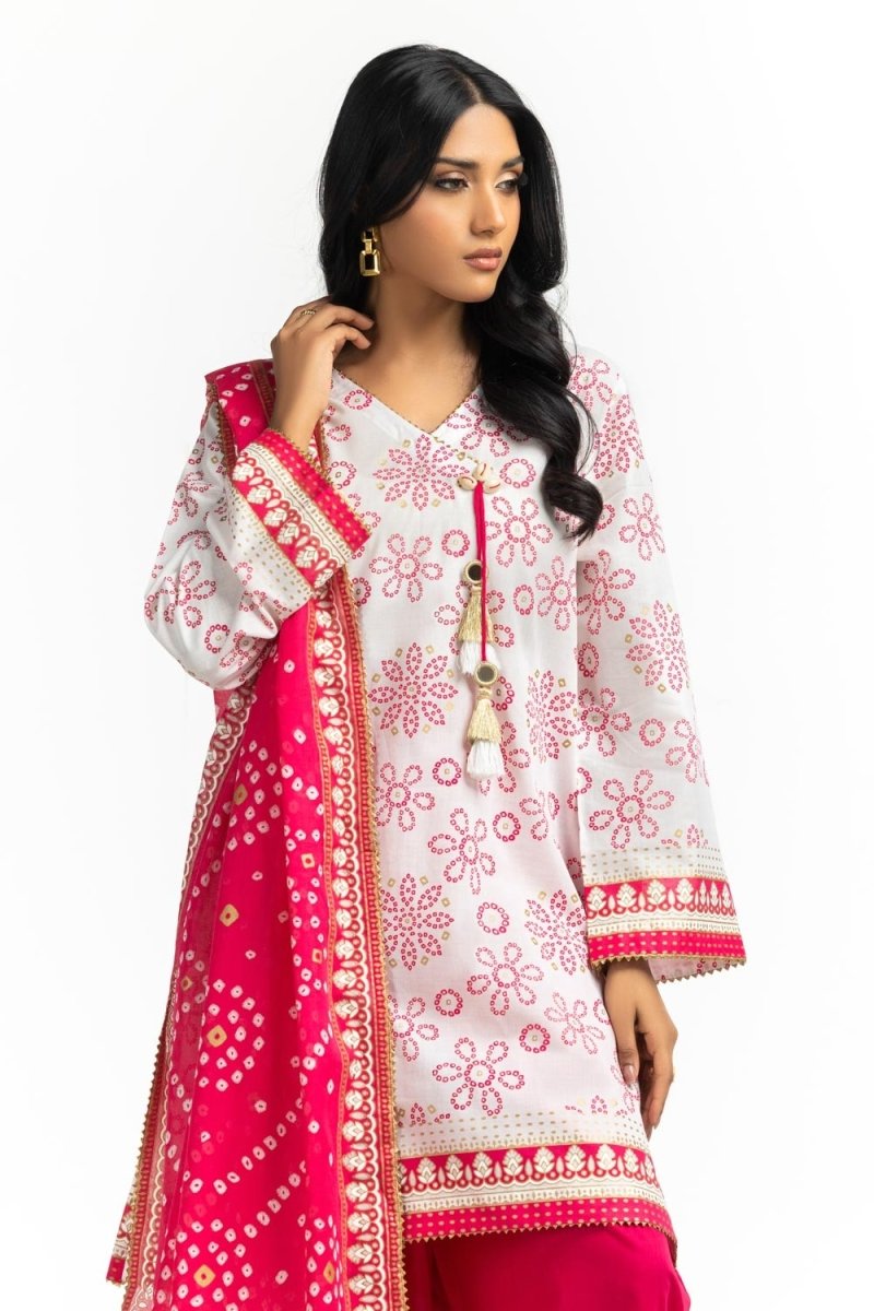 R-102 Gul Ahmed Ready to Wear 3PC Lawn Gold And Lacquer Printed Suit IUSTKSD-523