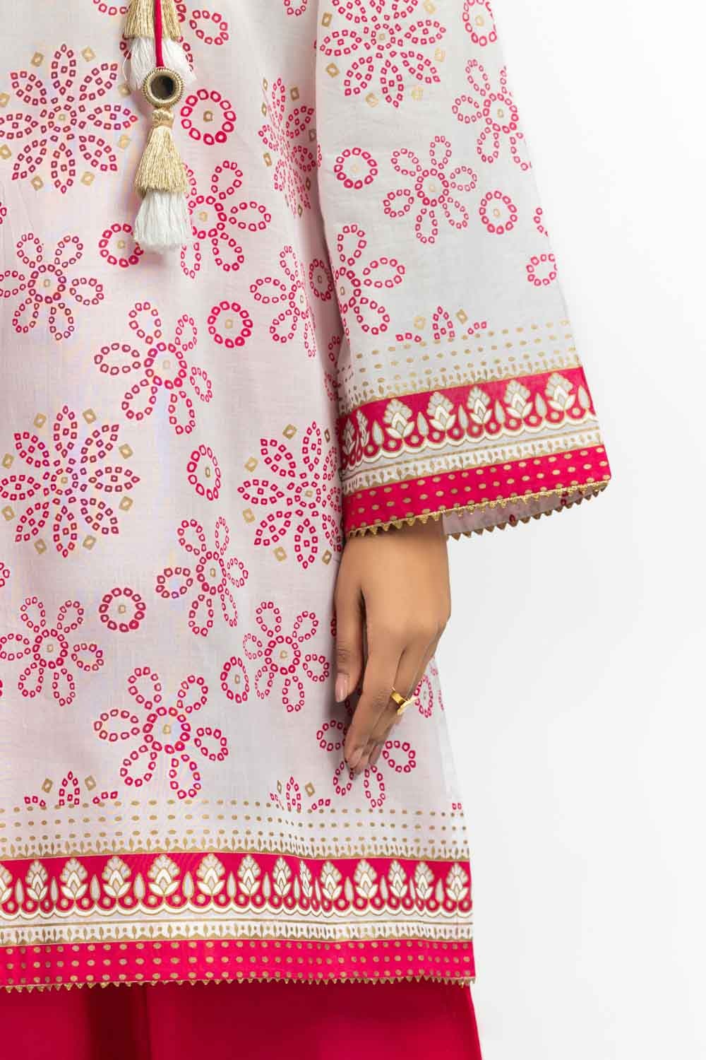 R-102 Gul Ahmed Ready to Wear 3PC Lawn Gold And Lacquer Printed Suit IUSTKSD-523