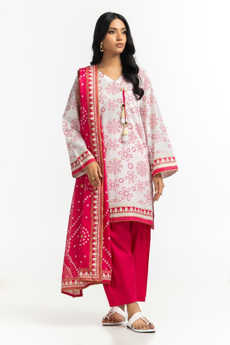 R-102 Gul Ahmed Ready to Wear 3PC Lawn Gold And Lacquer Printed Suit IUSTKSD-523