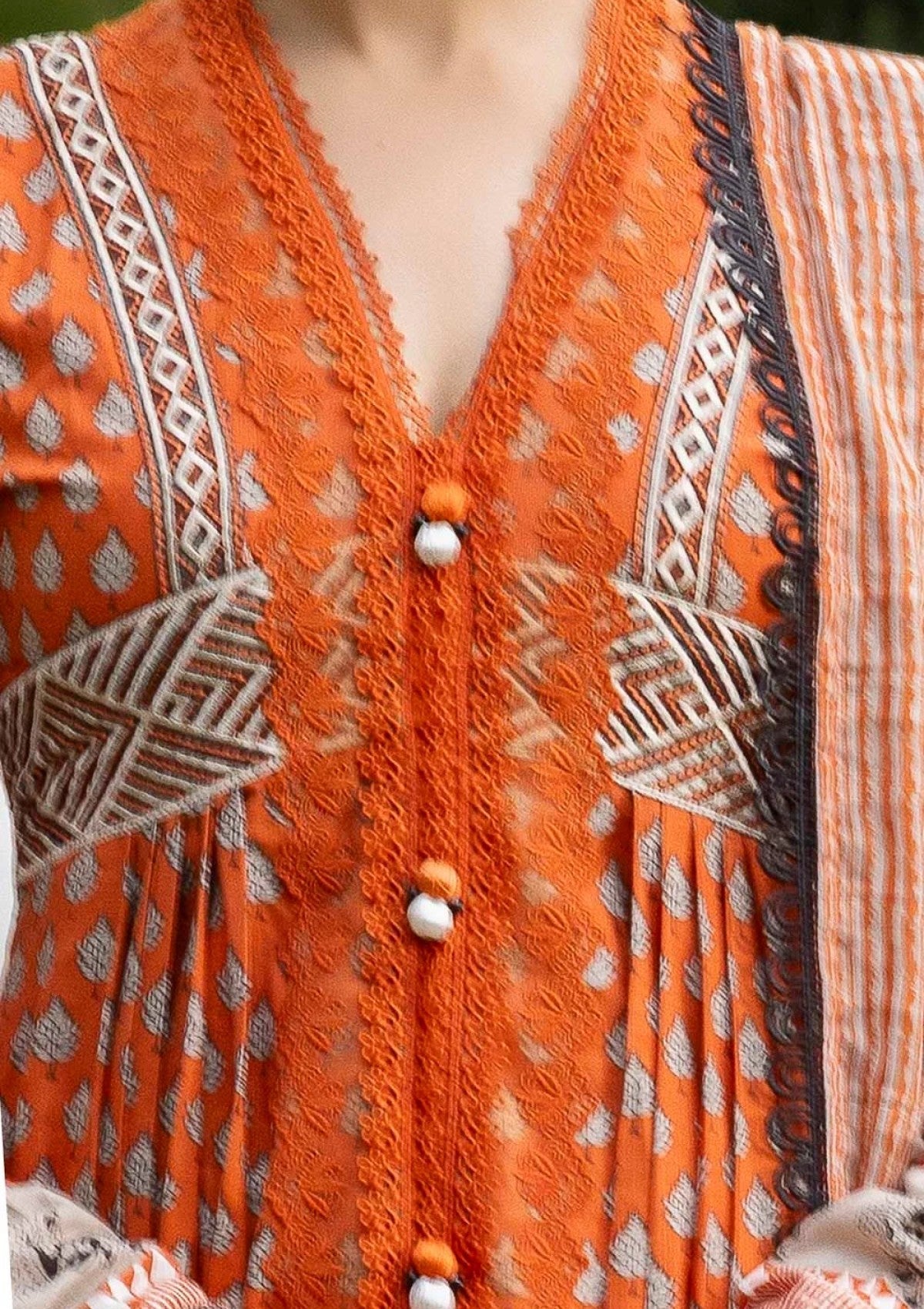 G-107 Gul Ahmed 3 Piece Unstitched Printed Embroidered Khaddar Shirt With Printed Stripe Khaddar Dupatta K-52019