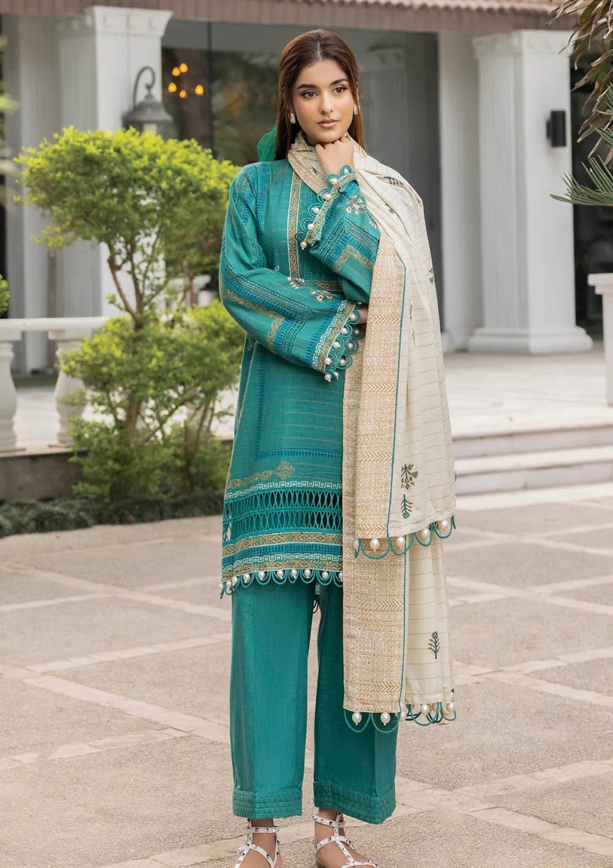 G-117  Gul Ahmed 3 Piece Unstitched Mehsuri Stripe Khaddar Suit K-52059