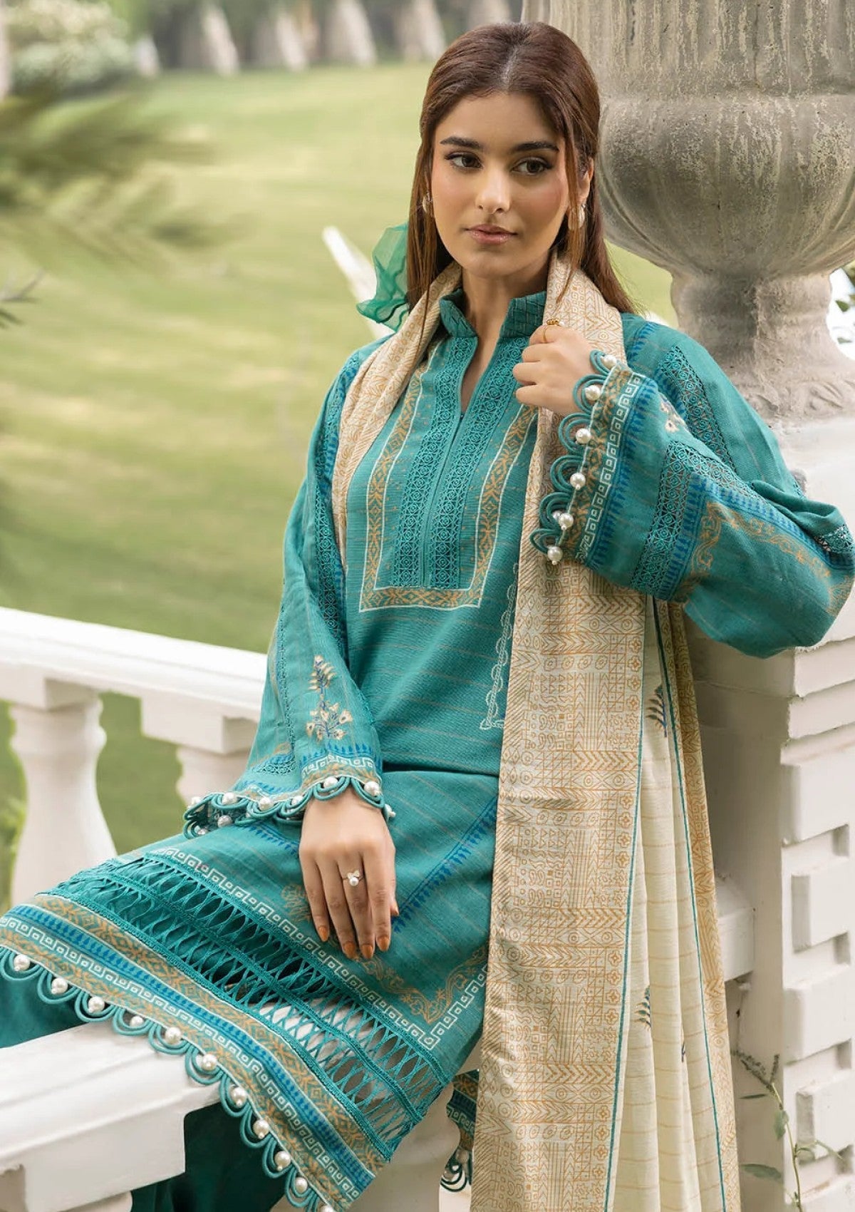 G-117  Gul Ahmed 3 Piece Unstitched Mehsuri Stripe Khaddar Suit K-52059