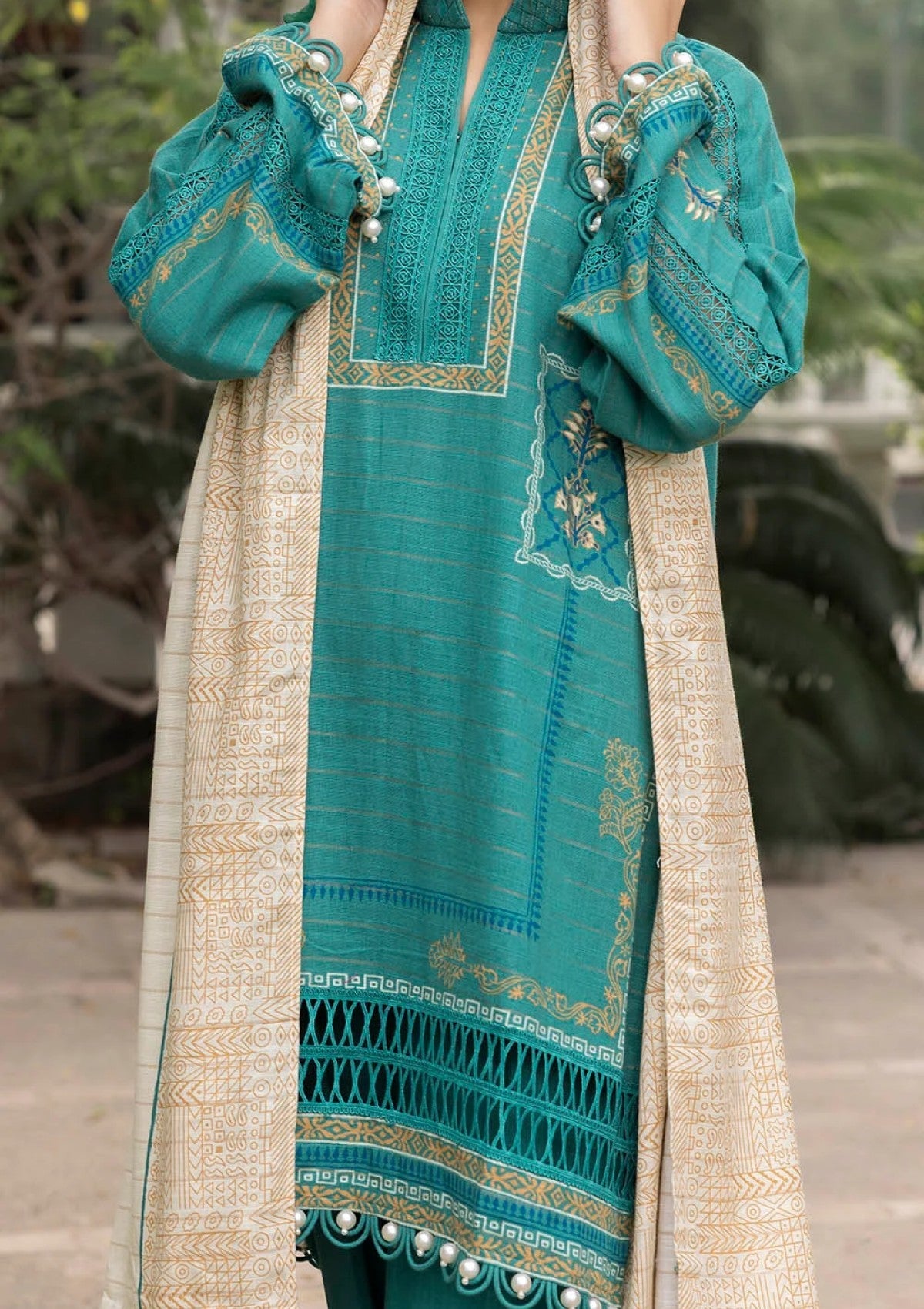 G-117  Gul Ahmed 3 Piece Unstitched Mehsuri Stripe Khaddar Suit K-52059
