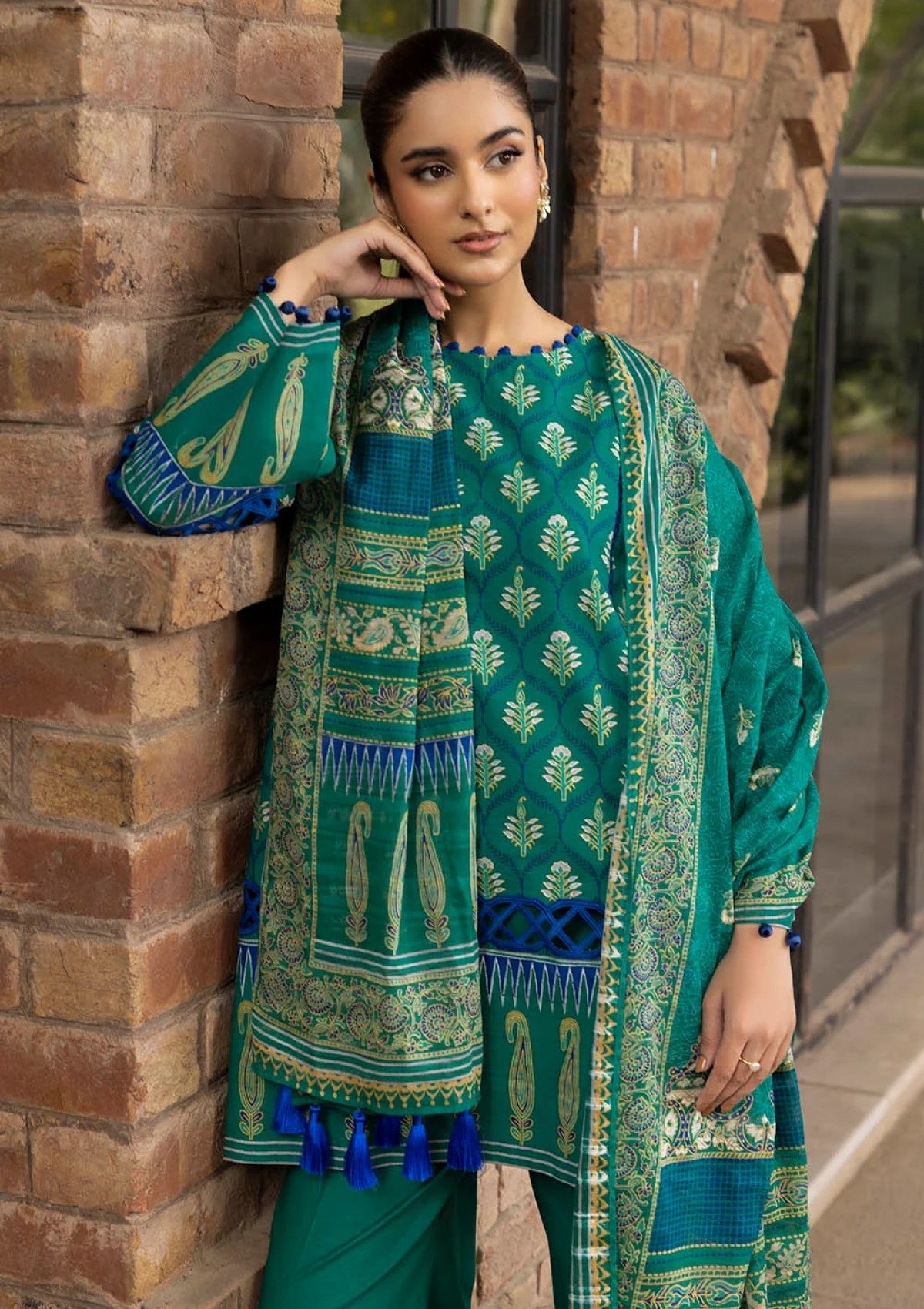 G-109 Gul Ahmed 3 Piece Unstitched Printed Stripe Khaddar Suit K-52080