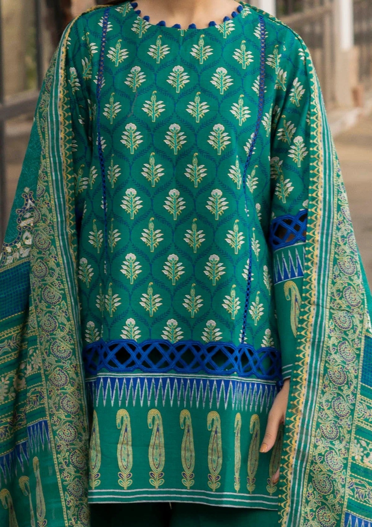 G-109 Gul Ahmed 3 Piece Unstitched Printed Stripe Khaddar Suit K-52080