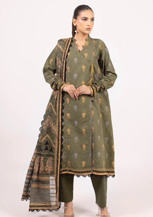 G-113 Gul Ahmed 3 Piece Unstitched Printed Stripe Khaddar Suit K-52081